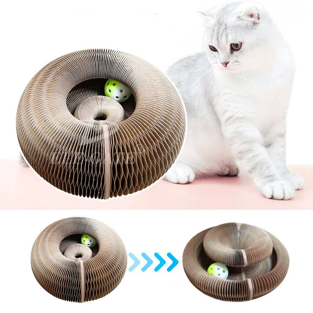 Griffoir Magique Pliable pour Chat | Carton Renforcé 2-en-1 avec Balle Clochette