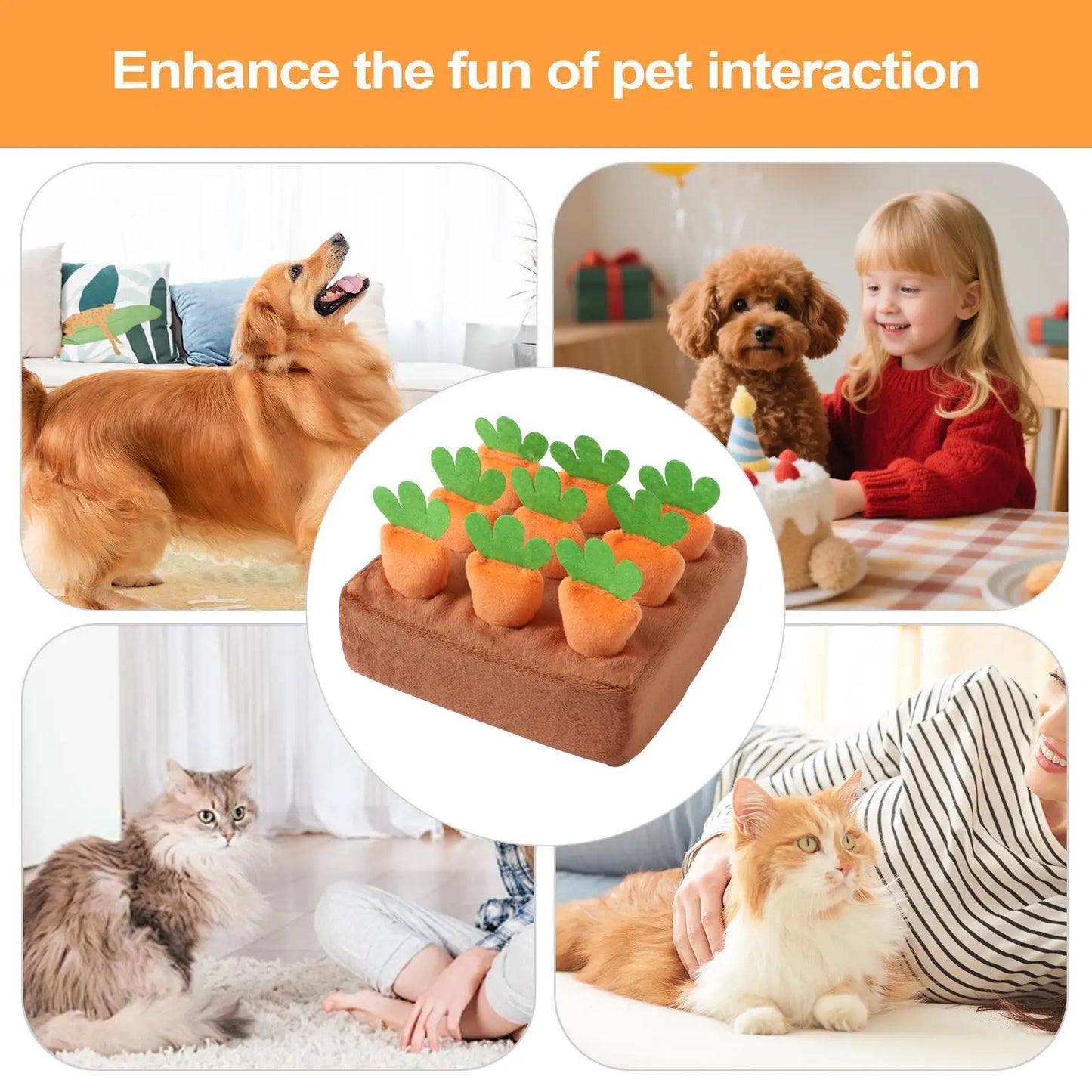 Tapis de reniflage pour chien – Puzzle interactif avec 9 carottes amovibles