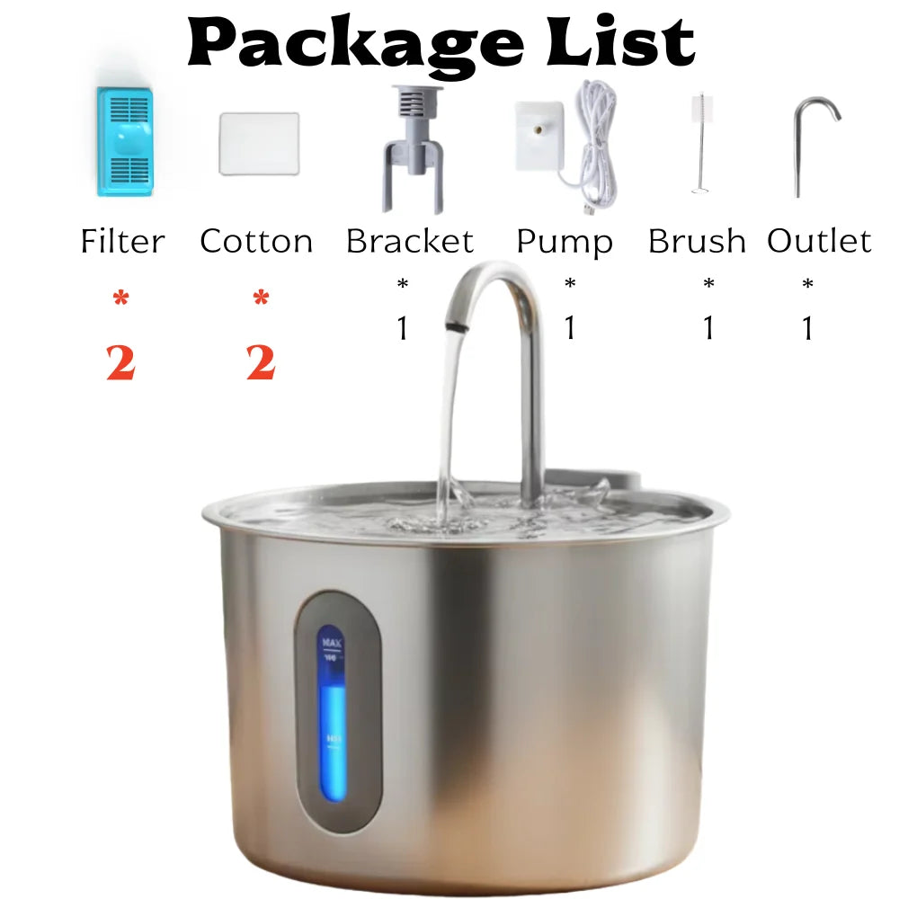 Fontaine à Eau en Acier Inoxydable pour Chat – 2,2 L avec Filtre