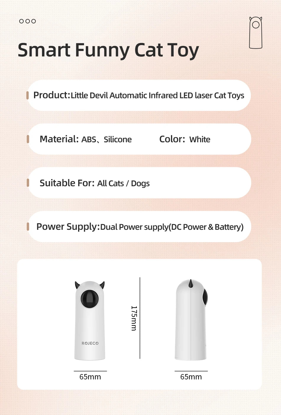 Jouet Laser LED Automatique pour Chat – Pointeur Interactif Intelligent ROJECO, Blanc