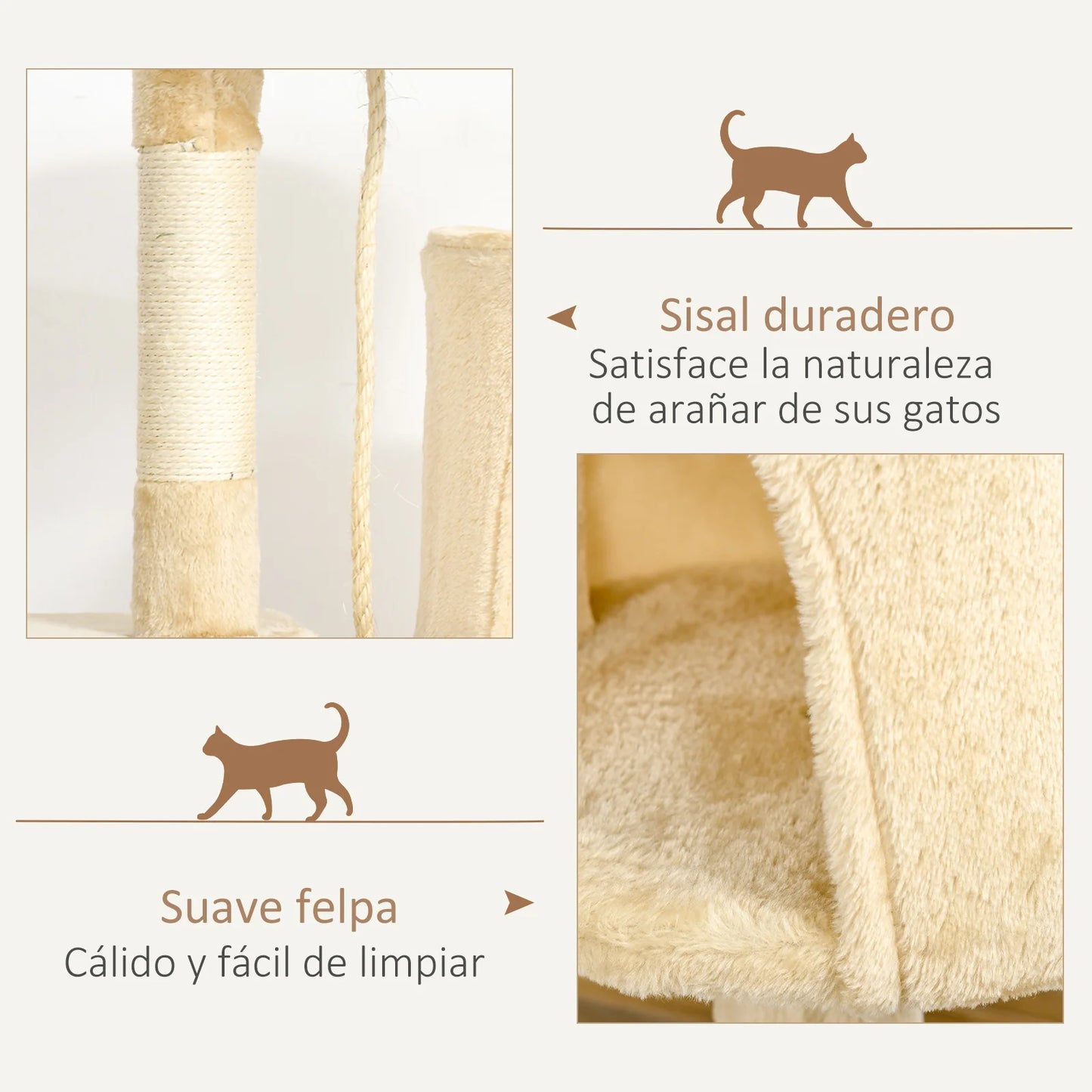Arbre à Chat PawHut 4 Niveaux – Griffoir Sisal, Cabane, Plateformes & Balles, 114 cm