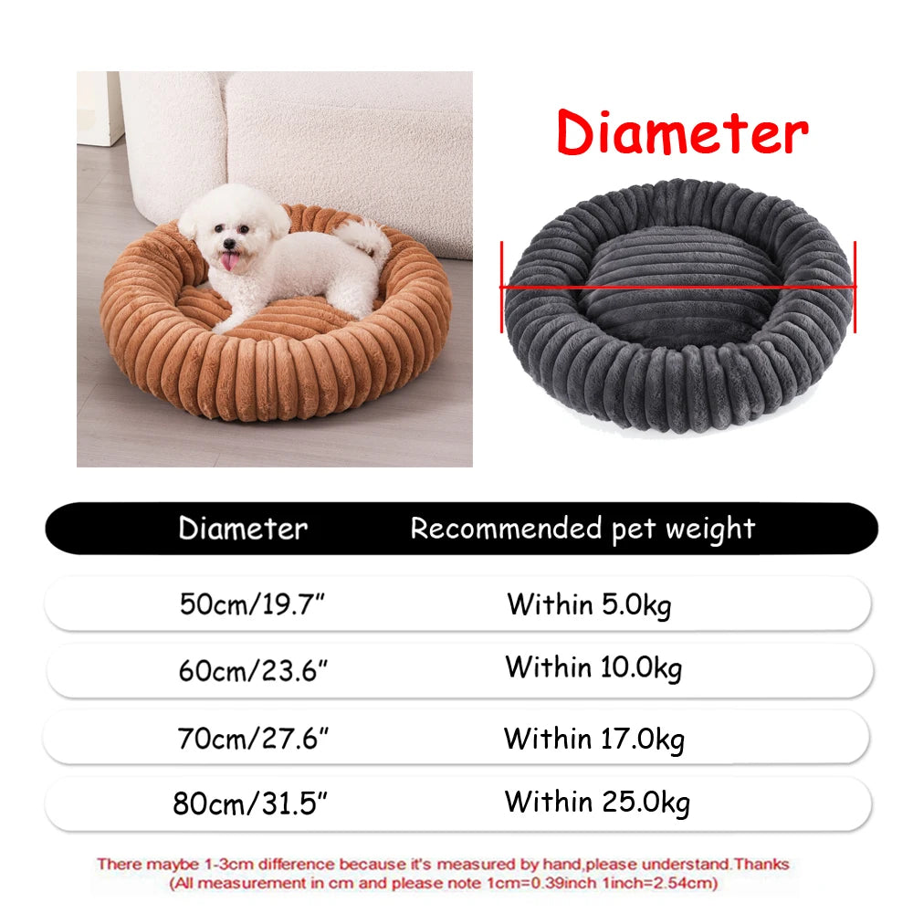 Lit rond en peluche pour chien et chat – Lavable, toutes saisons (40 à 90 cm)