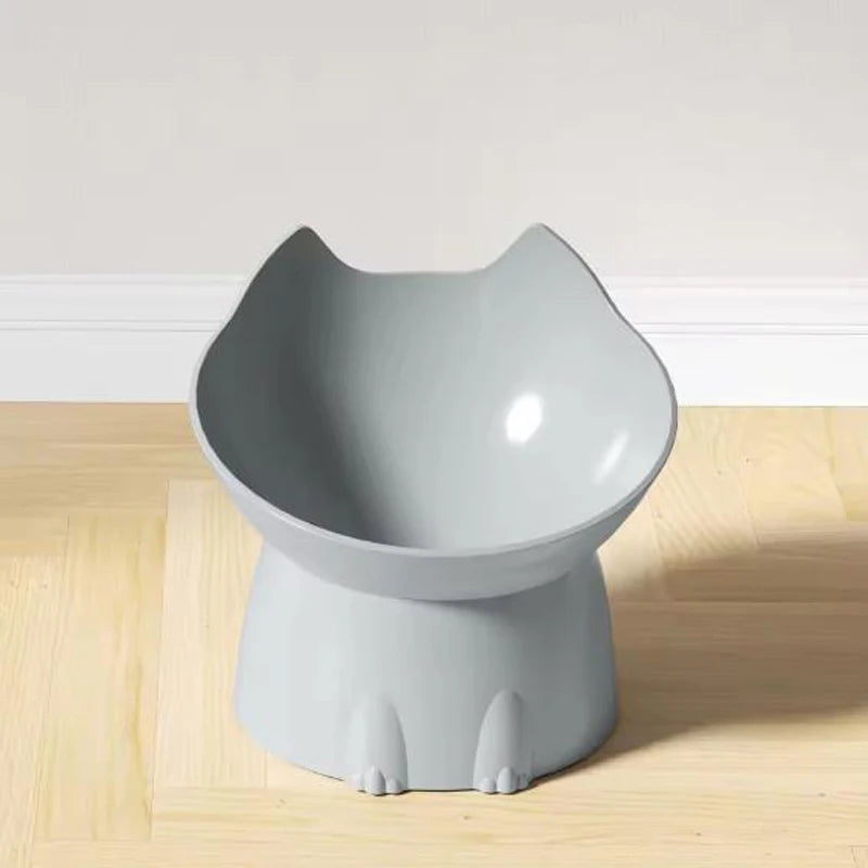 Verhoogde voerbak voor katten met lange oren en hoge poten, die de nek van katten en honden beschermt, en een kantelbestendige voerbak van kunststof.