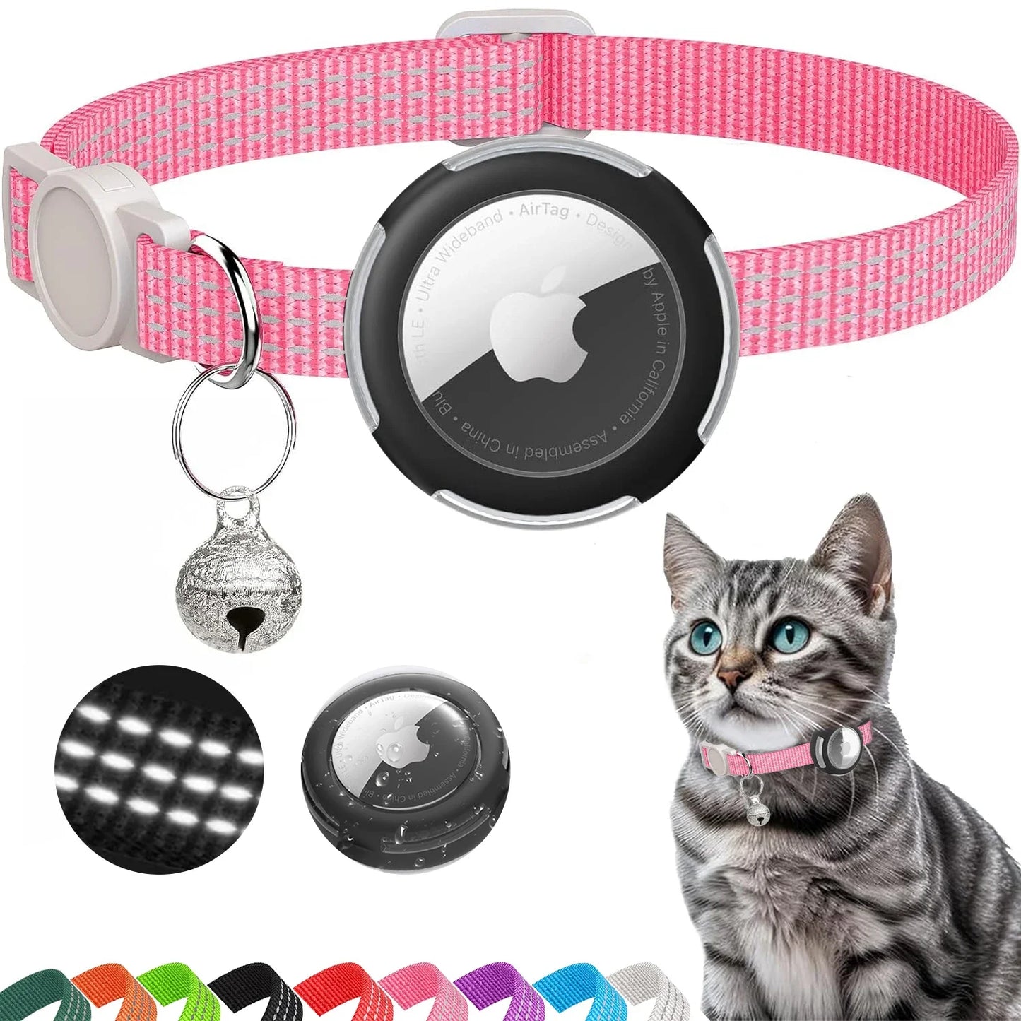 Collier pour Chat Compatible AirTag – Réfléchissant, Sécurité Breakaway & Cloche