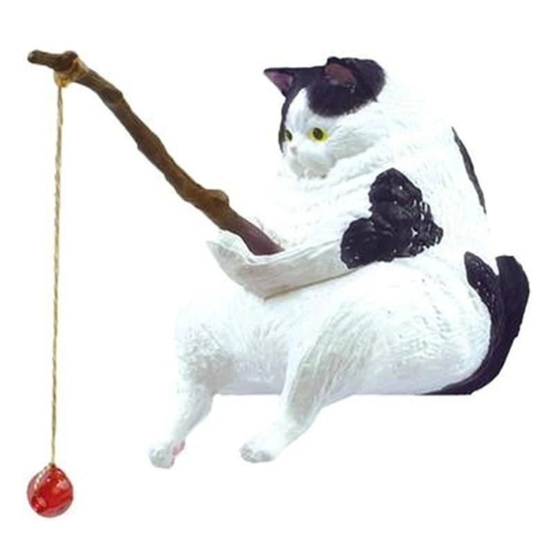 Figurine chat pêcheur en résine — Déco aquarium & jardin miniature