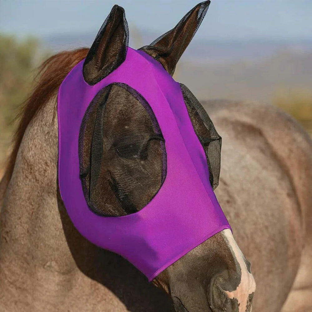 Ademende maskers voor paarden, bedrukt met diverse patronen, anti-muggen, onmiddellijke levering, uit voorraad leverbaar. Ruiteraccessoires.