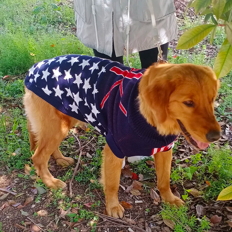 Pull Tricoté pour Chien – Laine, Motif Élan & Rayures, Automne/Hiver, 5 à 28 kg