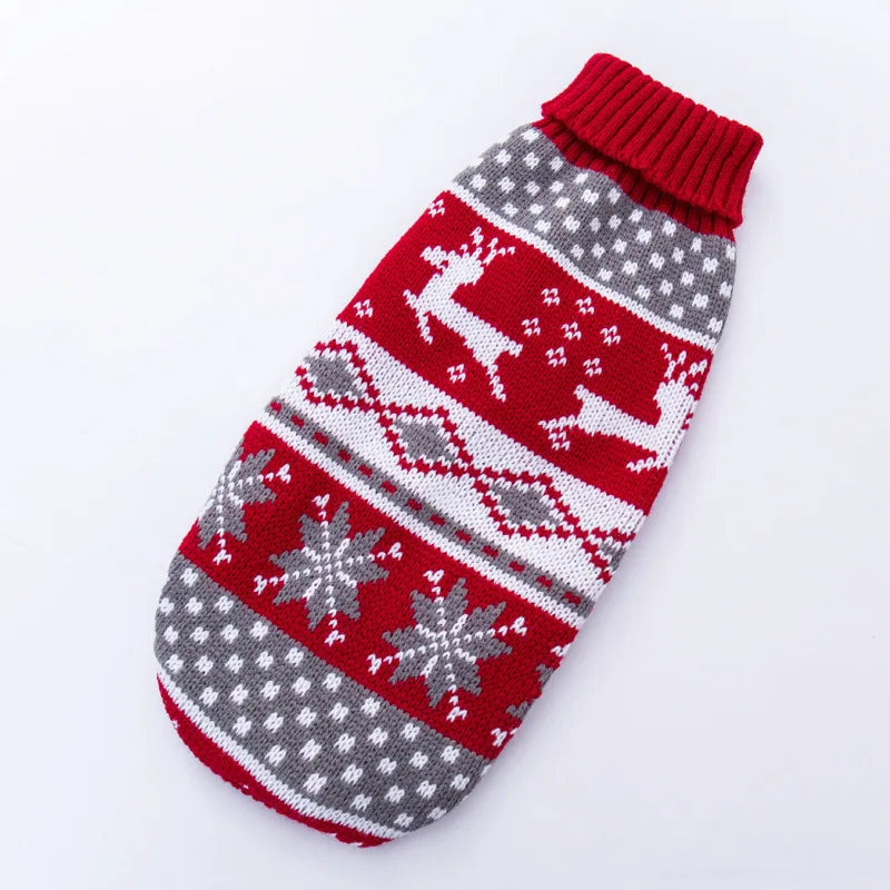 Pull Tricoté pour Chien – Laine, Motif Élan & Rayures, Automne/Hiver, 5 à 28 kg