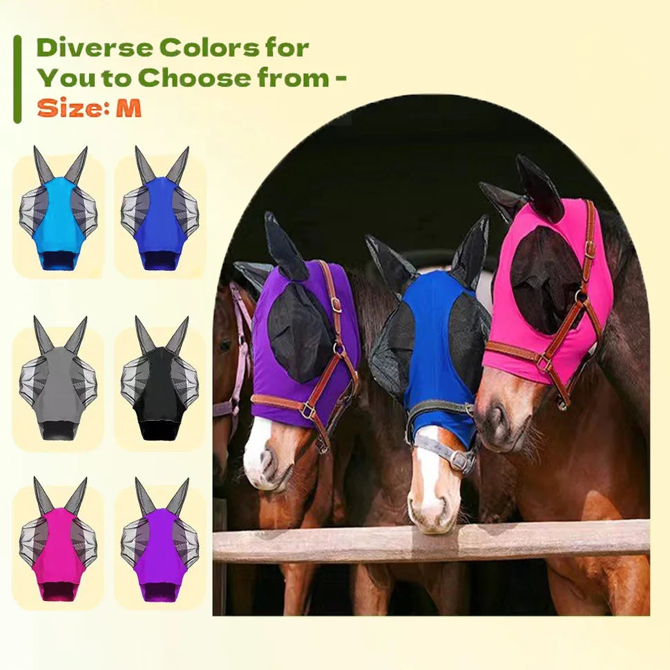 Ademende maskers voor paarden, bedrukt met diverse patronen, anti-muggen, onmiddellijke levering, uit voorraad leverbaar. Ruiteraccessoires.