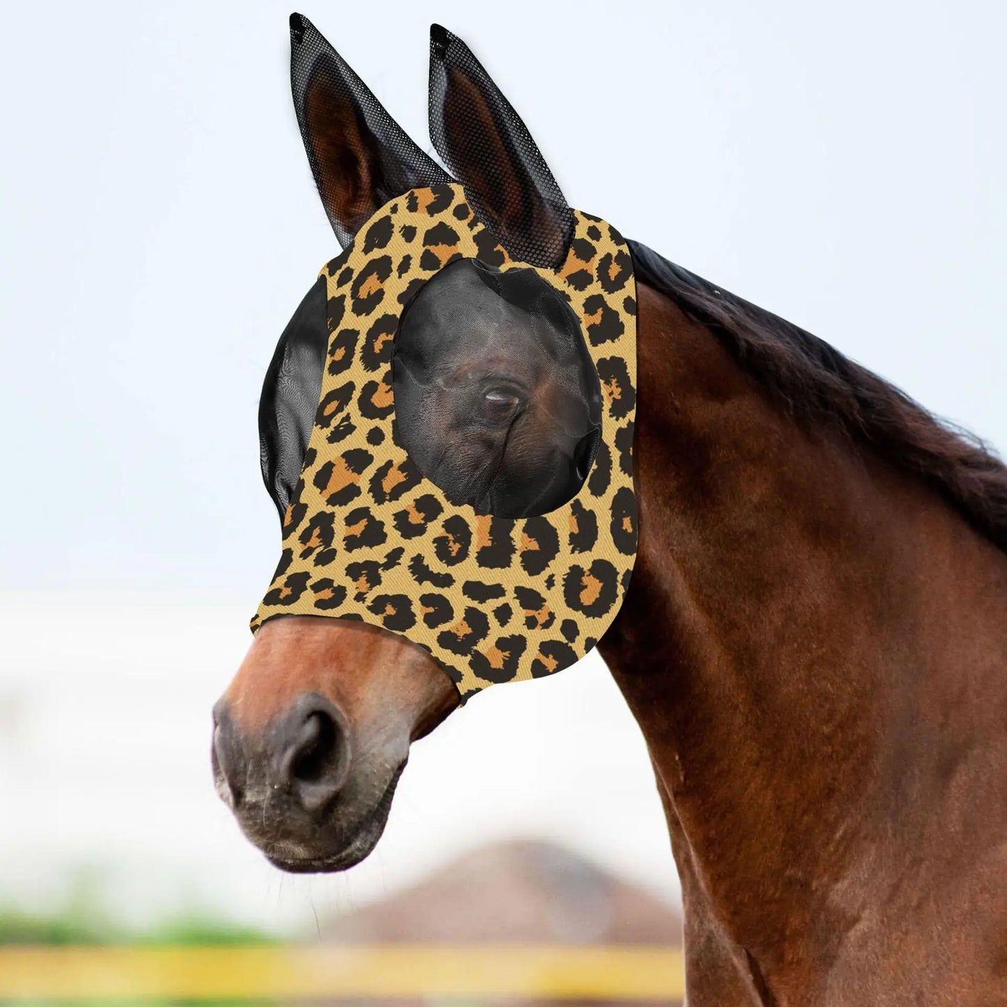 Ademende maskers voor paarden, bedrukt met diverse patronen, anti-muggen, onmiddellijke levering, uit voorraad leverbaar. Ruiteraccessoires.