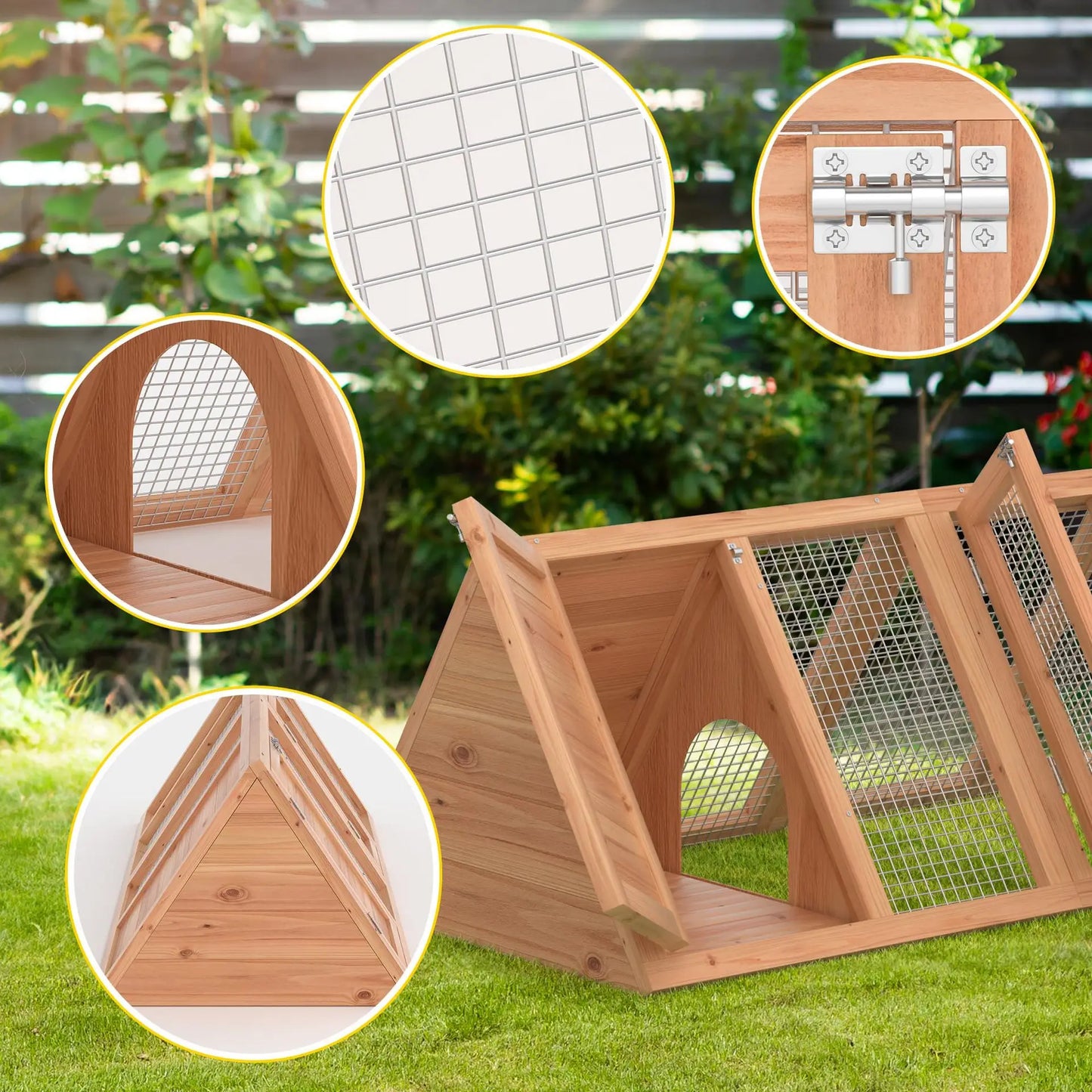 Cage triangulaire en bois pour lapin — extérieur