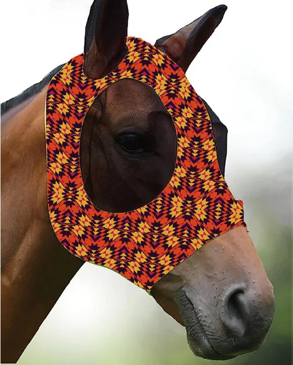 Ademende maskers voor paarden, bedrukt met diverse patronen, anti-muggen, onmiddellijke levering, uit voorraad leverbaar. Ruiteraccessoires.