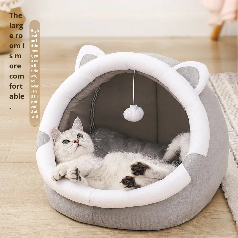 Nid semi-fermé à oreilles pour chat — Douillet & écologique