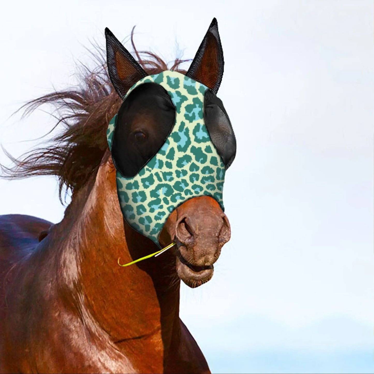 Ademende maskers voor paarden, bedrukt met diverse patronen, anti-muggen, onmiddellijke levering, uit voorraad leverbaar. Ruiteraccessoires.
