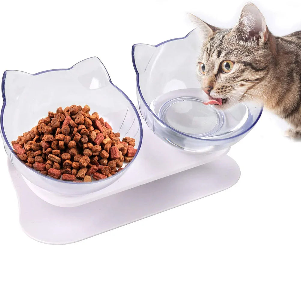 Voerbakken voor katten, waterbak, dubbele voerbak 15° kantelbaar, valbestendig