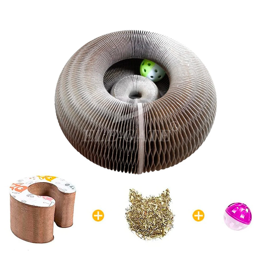 Griffoir Magique Pliable pour Chat | Carton Renforcé 2-en-1 avec Balle Clochette