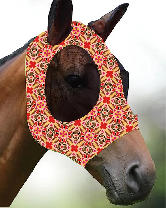 Ademende maskers voor paarden, bedrukt met diverse patronen, anti-muggen, onmiddellijke levering, uit voorraad leverbaar. Ruiteraccessoires.