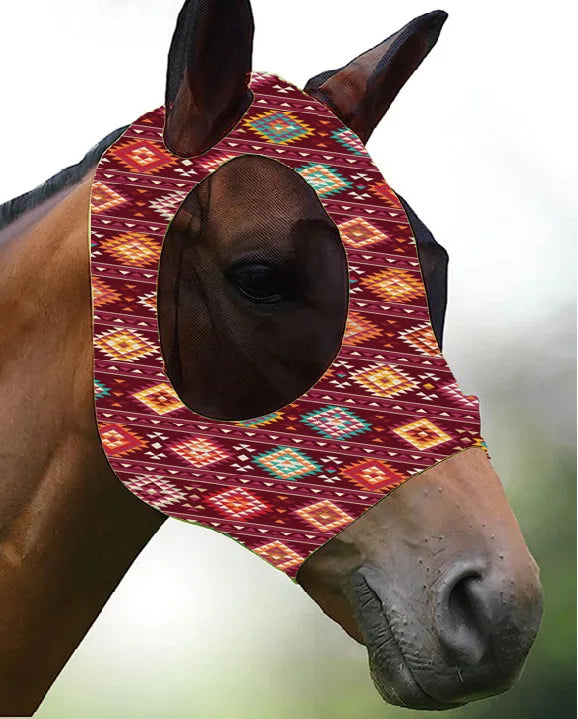 Ademende maskers voor paarden, bedrukt met diverse patronen, anti-muggen, onmiddellijke levering, uit voorraad leverbaar. Ruiteraccessoires.