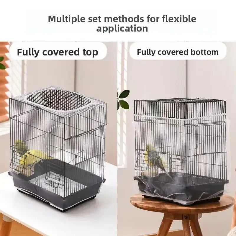 Housse universelle pour cage à oiseaux en maille de nylon, pare-graines, jupe de protection, filet souple, facile à nettoyer, anti-poussière, aérée, fournitures pour animaux de compagnie, cage à oiseaux