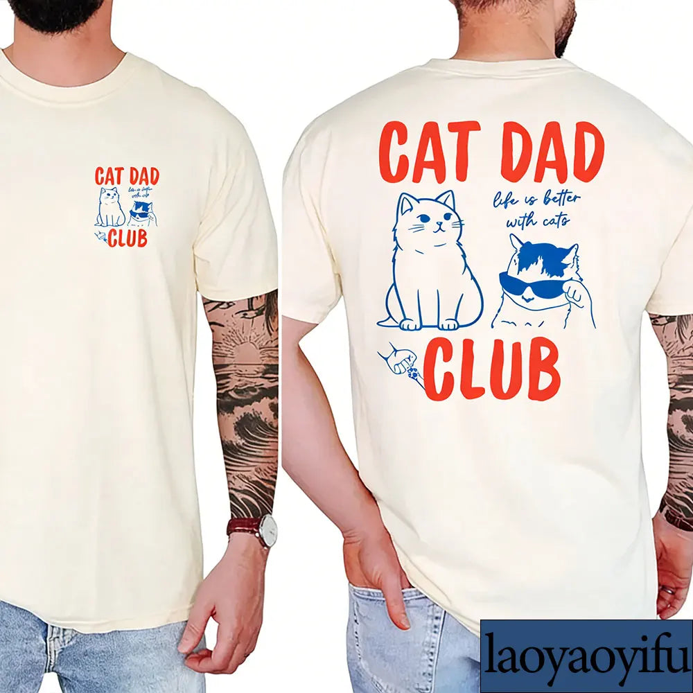 T-shirt Cat Dad Club — Homme | Coton Graphique Manches Courtes