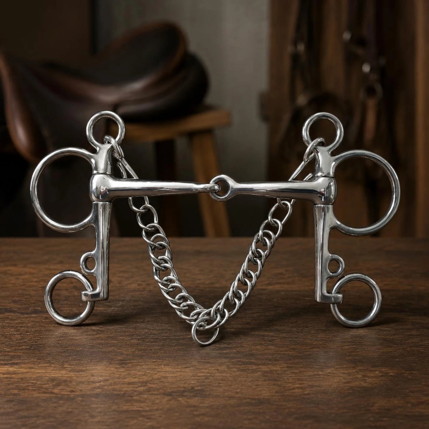 Mors Pelham Articulé en Inox avec Chaîne de Bride – 127 ou 135 mm