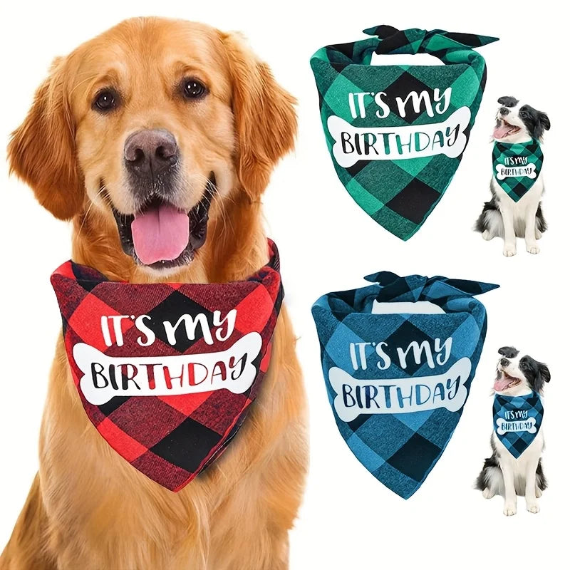 Bandana Anniversaire pour Chien — Écharpe Triangulaire À Carreaux