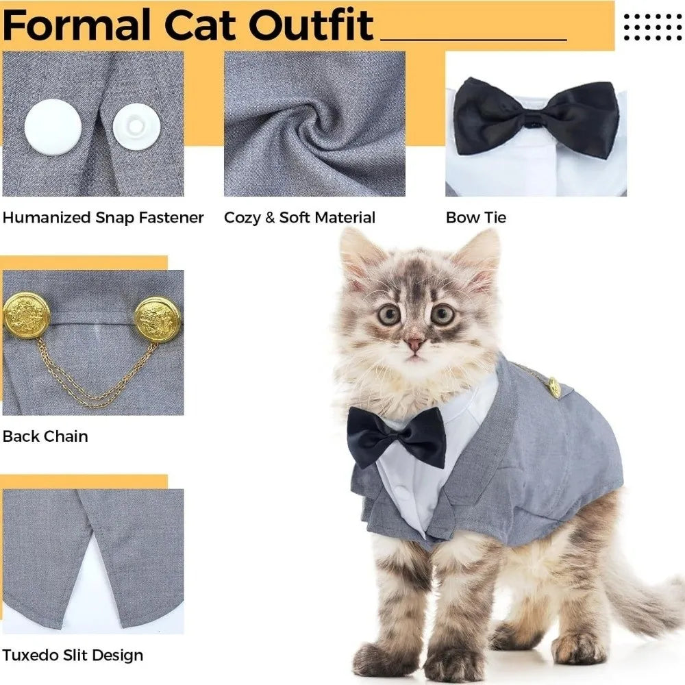 Kattenshirt/vest - Kattenkleding - Verjaardagsoutfit - Formele outfit - Kattenshirt - Kleding voor huisdieren - Kattenvest voor bruiloft of verjaardag