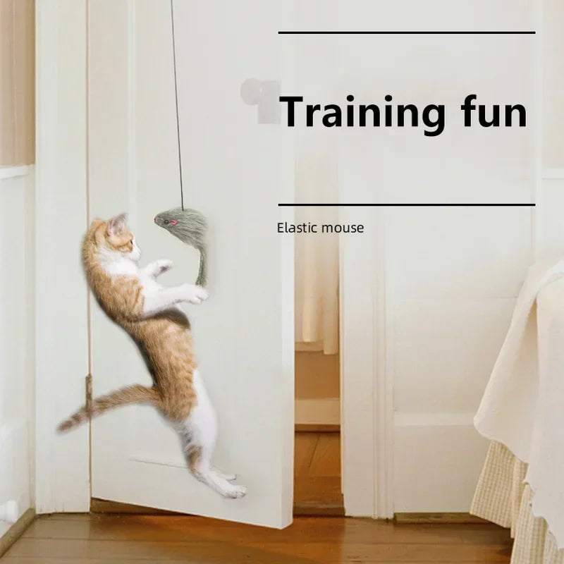 Jouet interactif pour chat – Souris suspendue à porte, bâton rétractable 1,8 m
