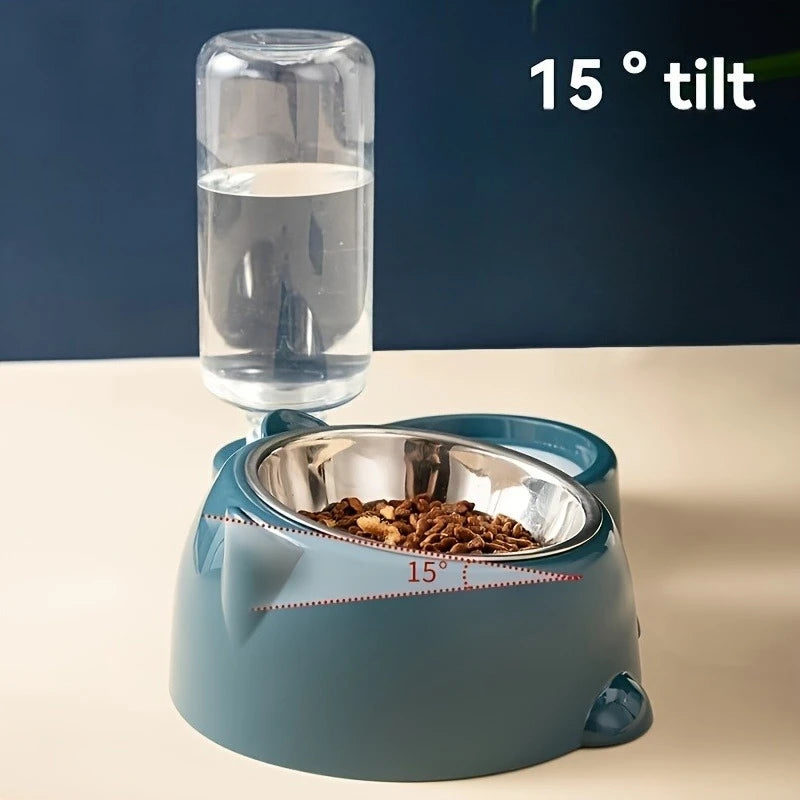 Voer- en waterautomaat voor huisdieren, geïntegreerd voersysteem voor katten en honden, geen batterijen of netvoeding, schuine mond