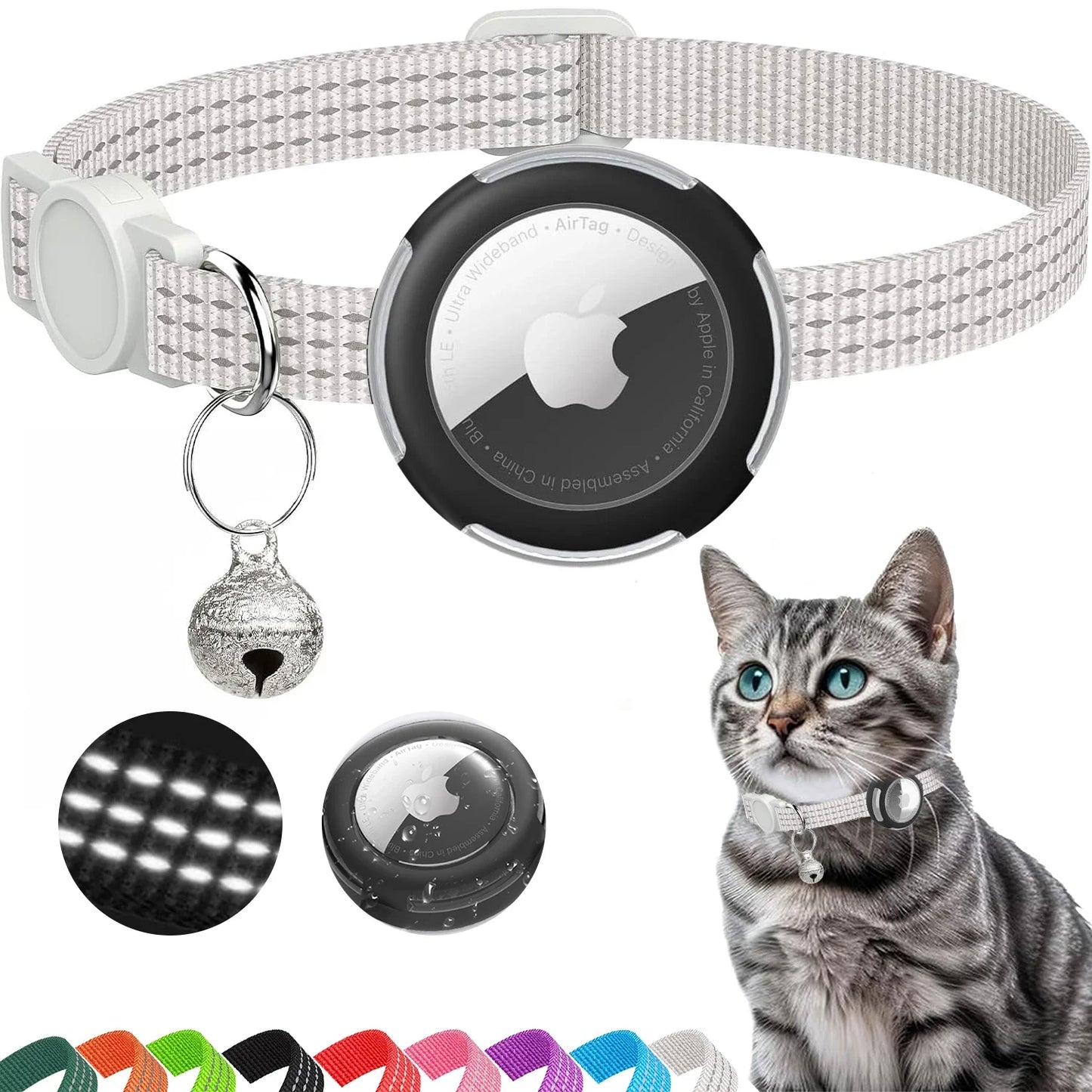 Collier pour Chat Compatible AirTag – Réfléchissant, Sécurité Breakaway & Cloche