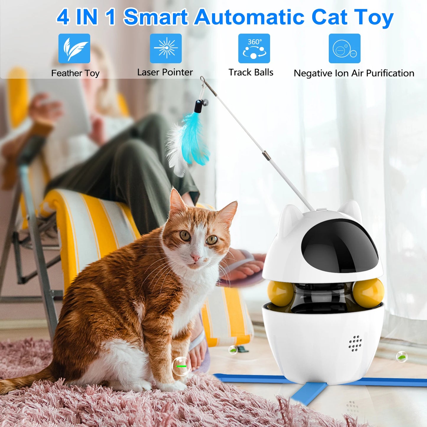 Jouet Interactif 4 en 1 pour Chat – Laser, Plume & Balle | Rechargeable USB