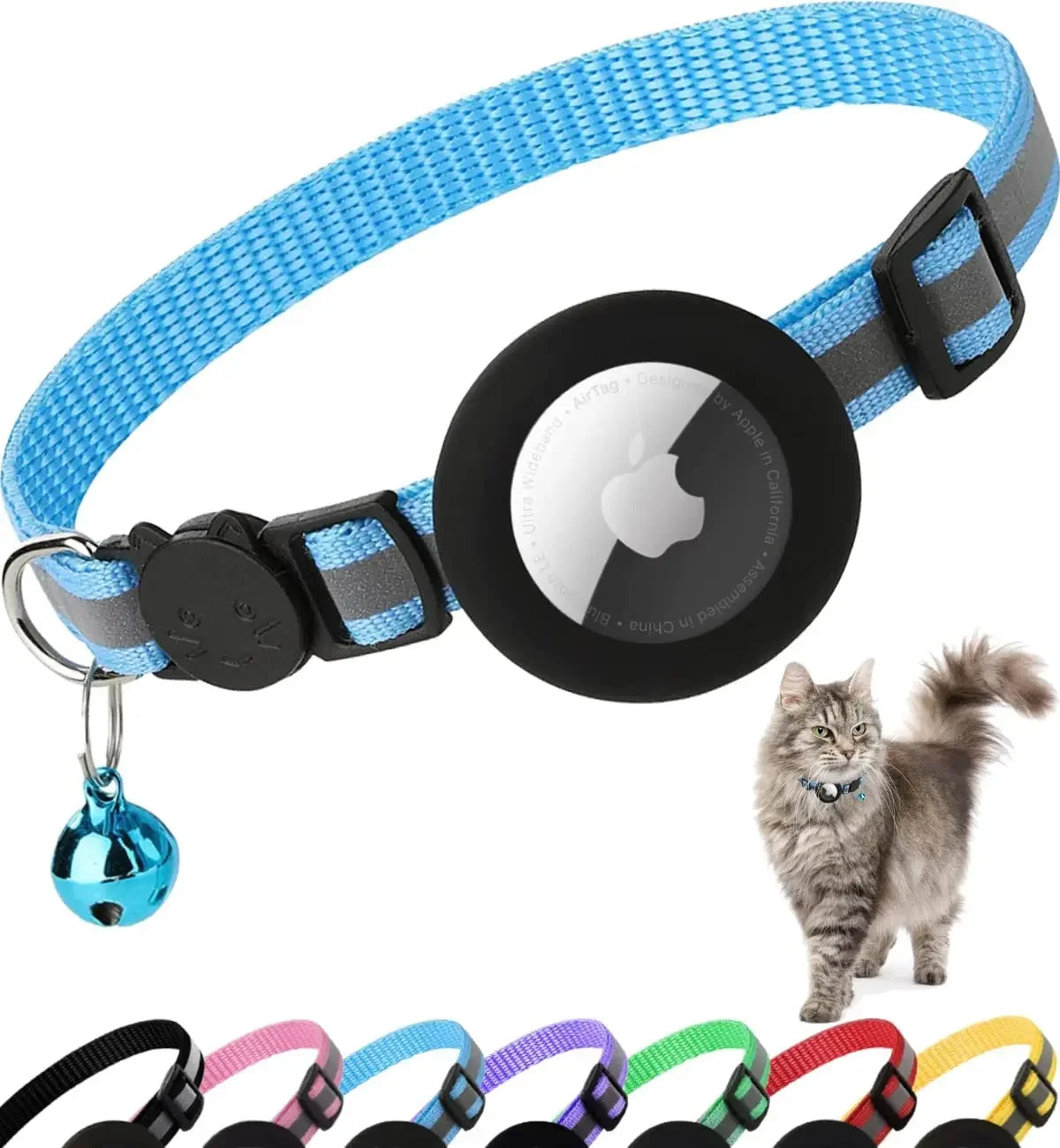 Collier Réfléchissant pour Chat — Compatible AirTag, Sécurité & Clochette