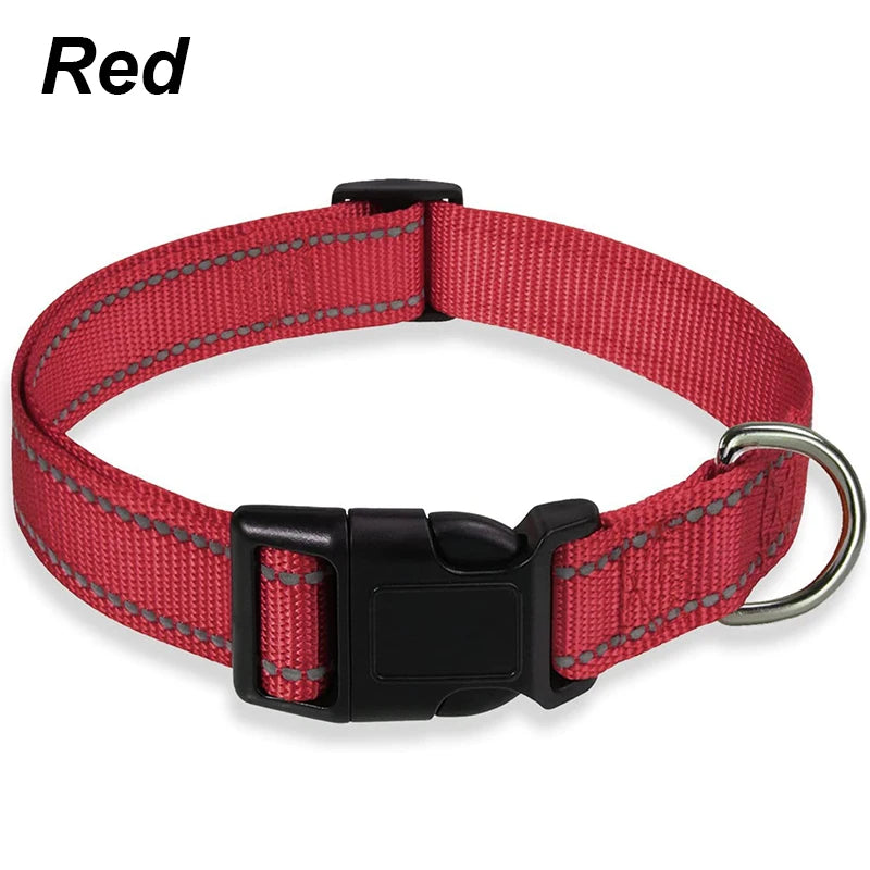 Collier Réfléchissant en Nylon pour Chien – Réglable, Visible de Nuit, 7 Couleurs, S à XL