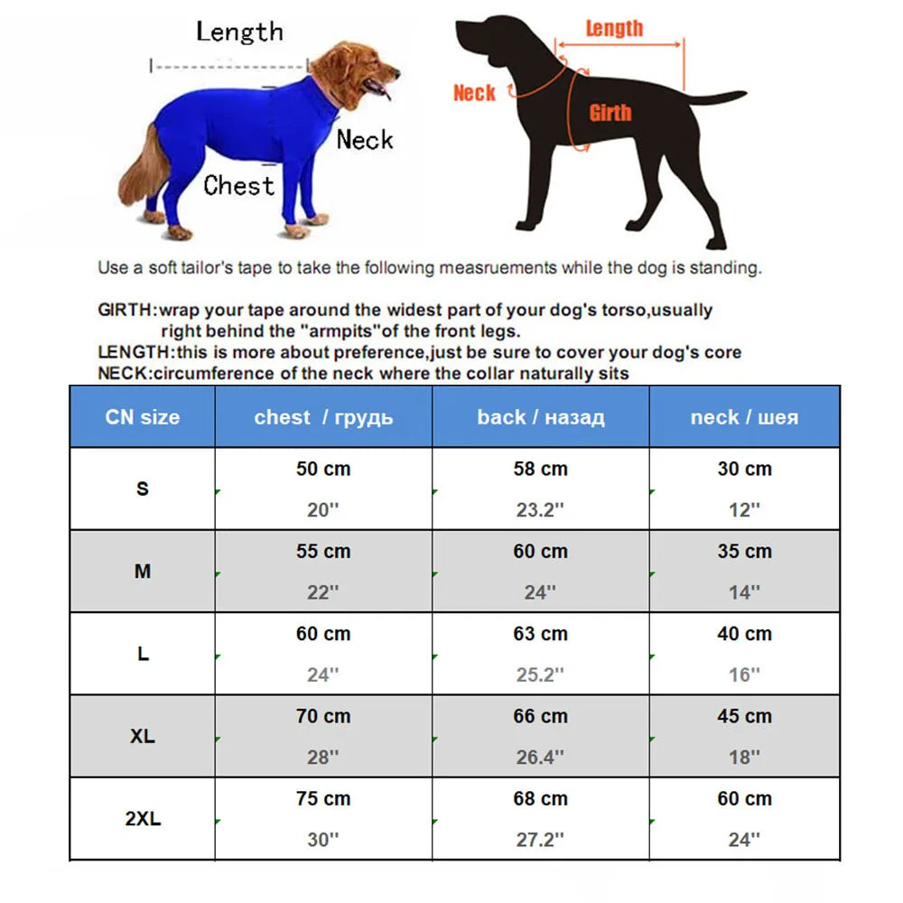 Combinaison pour Chien – Élasthanne, Anti-Perte de Poils, Convalescence, S à XXL