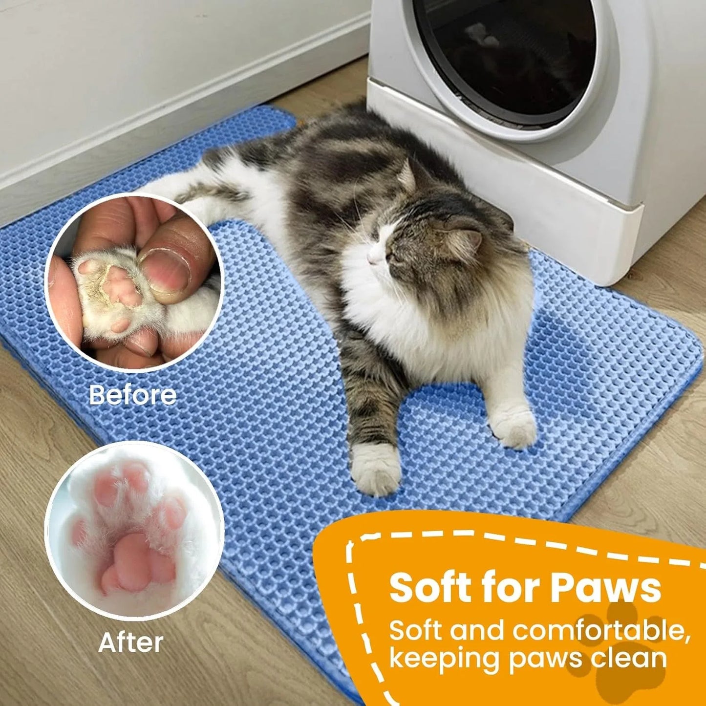 Dubbellaagse kattenbakmat, slijtvast, waterdicht en antislip.