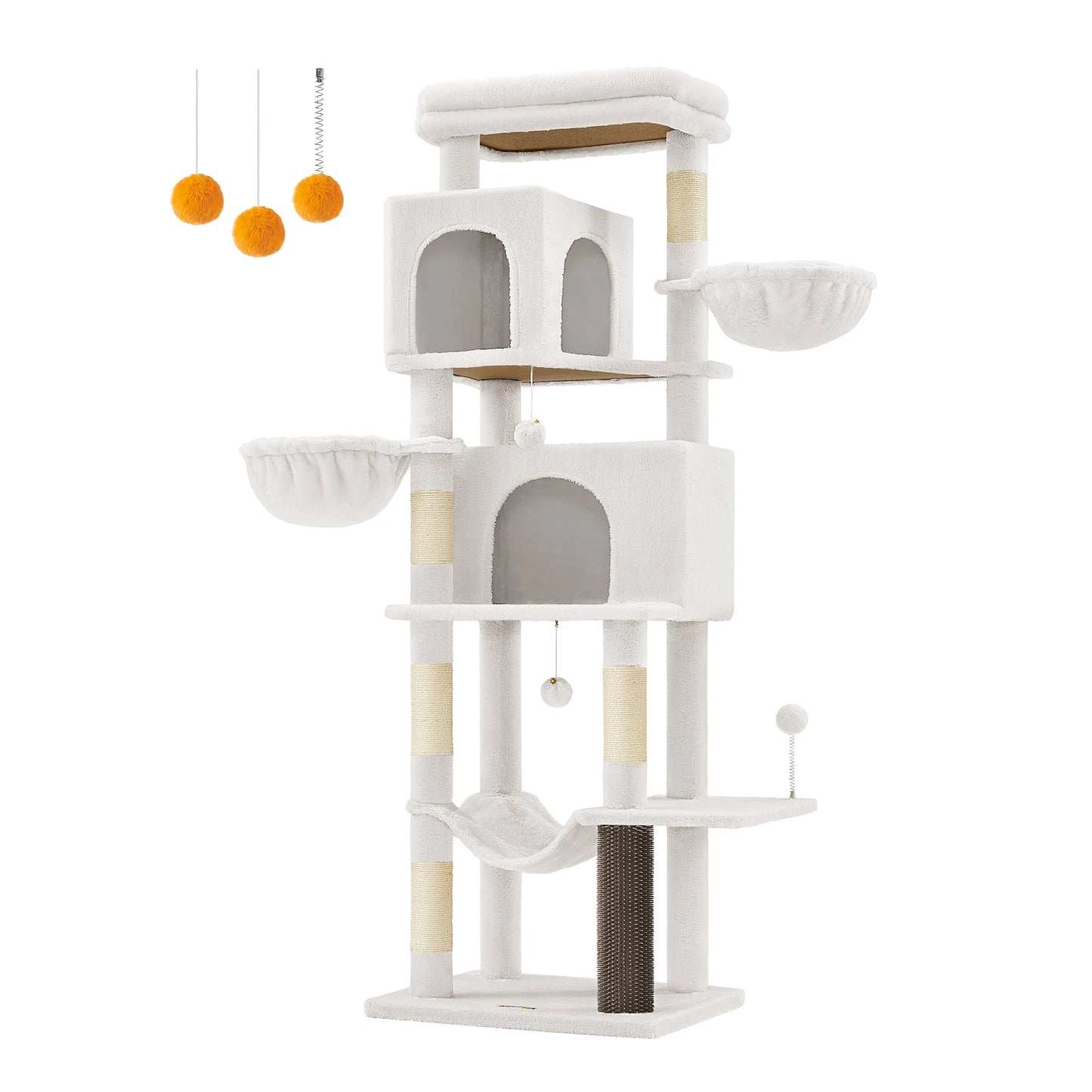 Arbre à chat FEANDREA 175 cm – 2 niches, 2 paniers & 5 griffoirs sisal