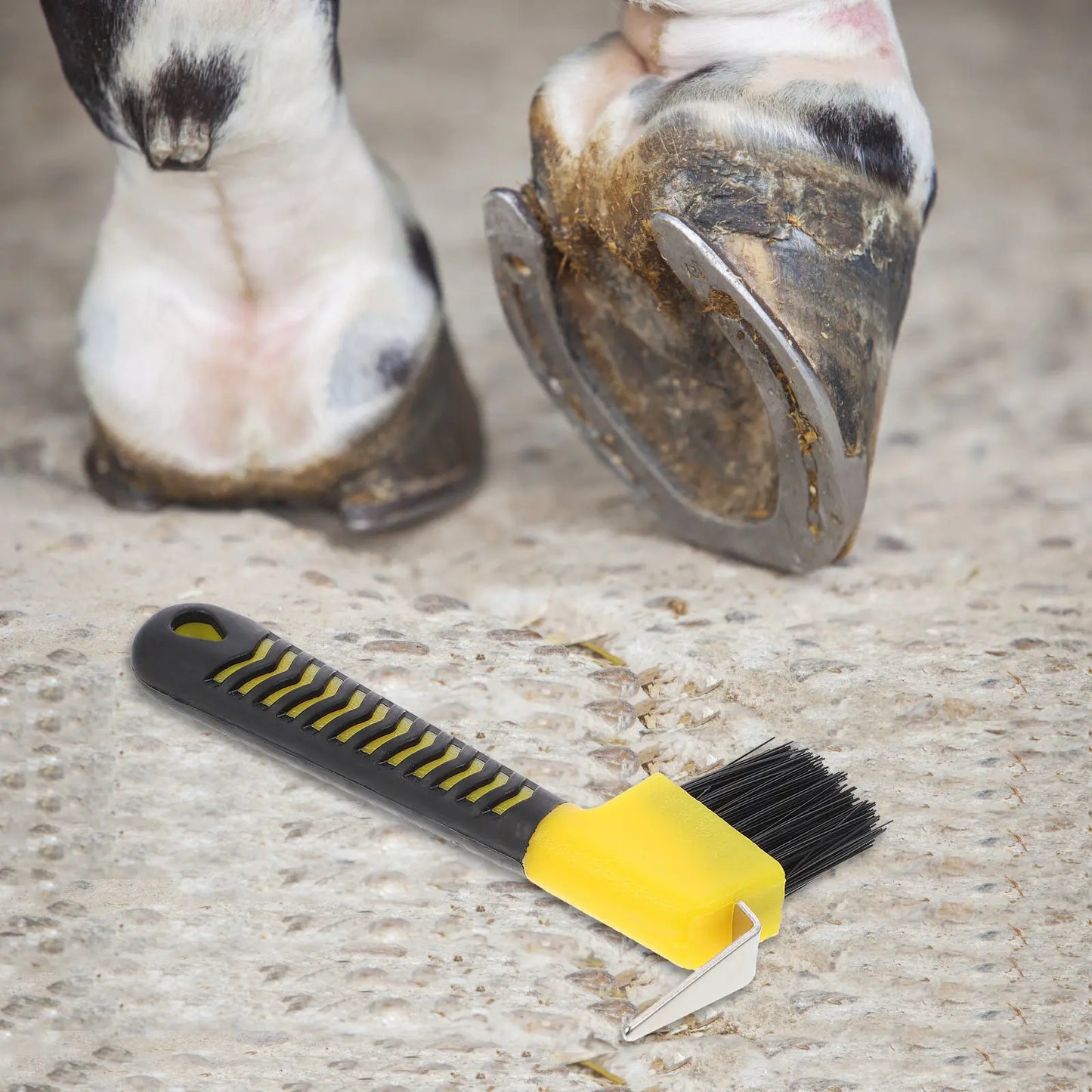 Cure-ongles en acier inoxydable avec brosse à poils en nylon et poignée caoutchoutée pour le toilettage des chevaux, outils d'entretien des sabots