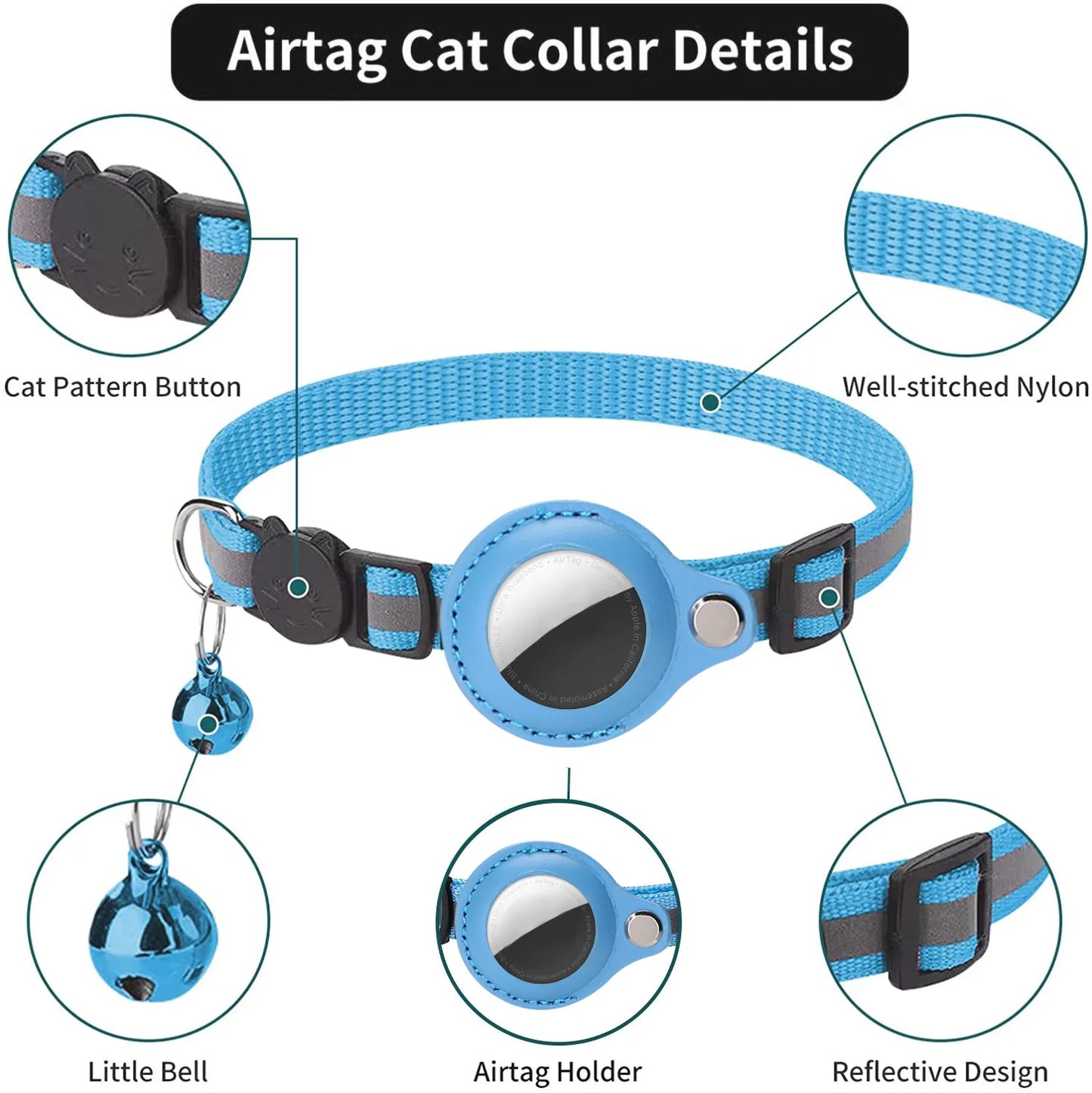 Collier pour chat avec support AirTag – Réfléchissant & Cloche