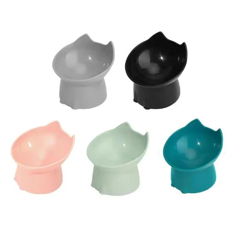 Verhoogde voerbak voor katten met lange oren en hoge poten, die de nek van katten en honden beschermt, en een kantelbestendige voerbak van kunststof.
