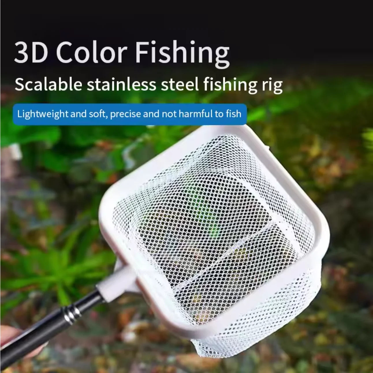 Épuisette Carrée pour Aquarium – Manche Extensible & Ventouse, Blanc / Noir