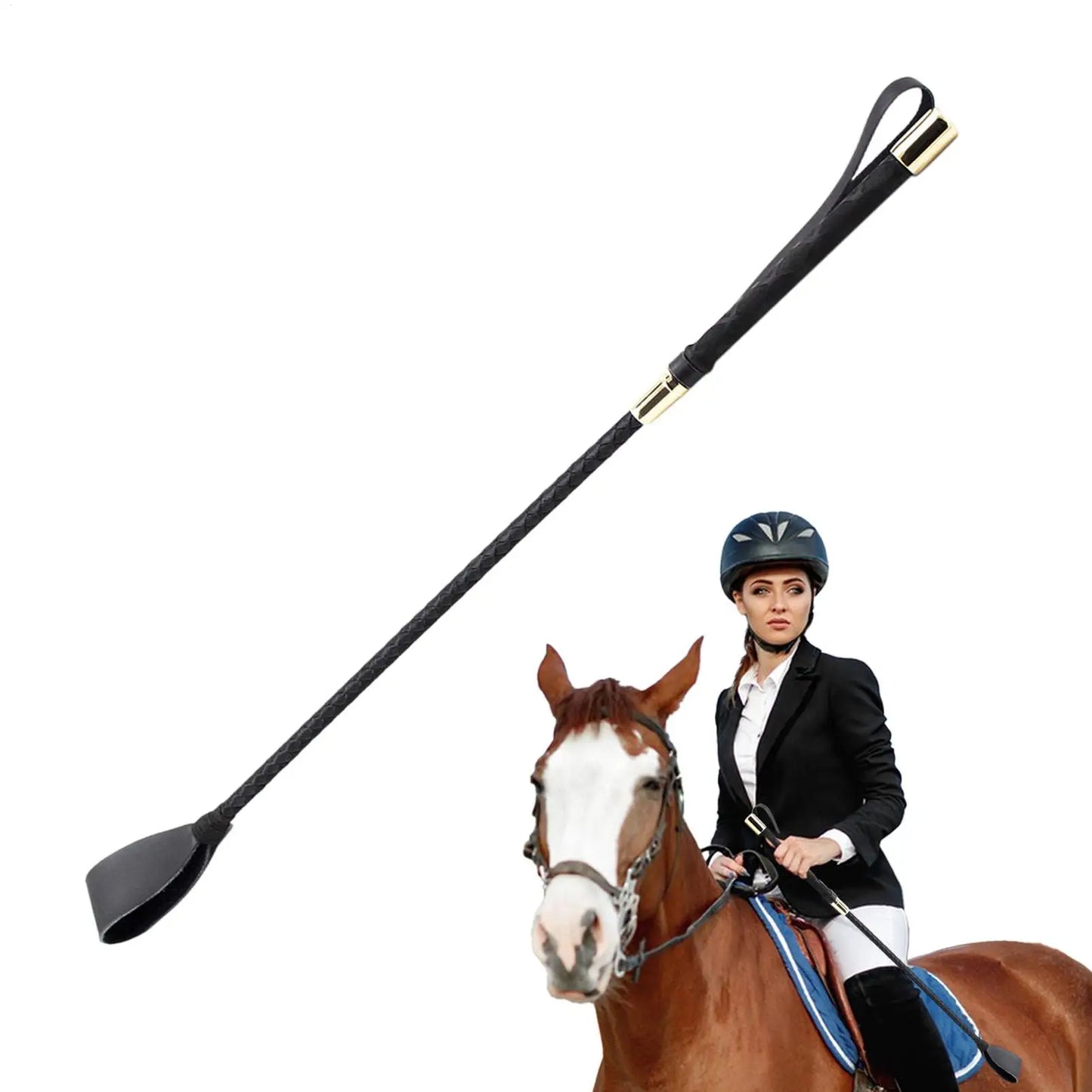 Cravache d'équitation en cuir PU – Poignée antidérapante (30 / 45 / 54 / 60 cm)