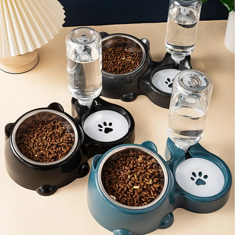 Voer- en waterautomaat voor huisdieren, geïntegreerd voersysteem voor katten en honden, geen batterijen of netvoeding, schuine mond