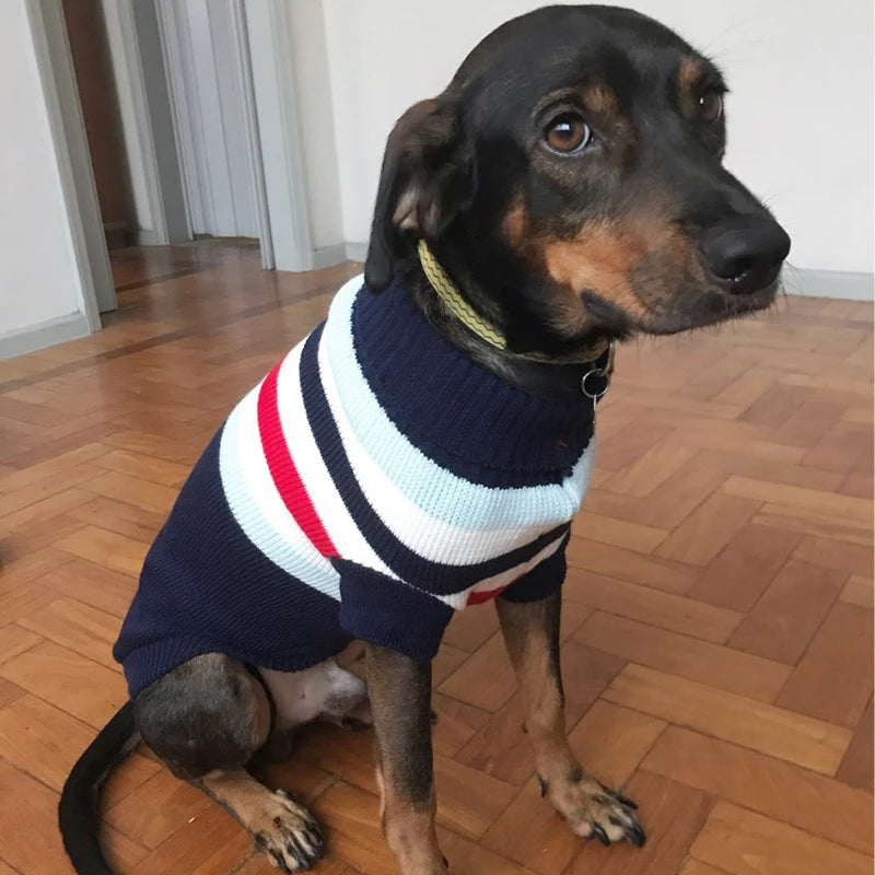 Pull Tricoté pour Chien – Laine, Motif Élan & Rayures, Automne/Hiver, 5 à 28 kg