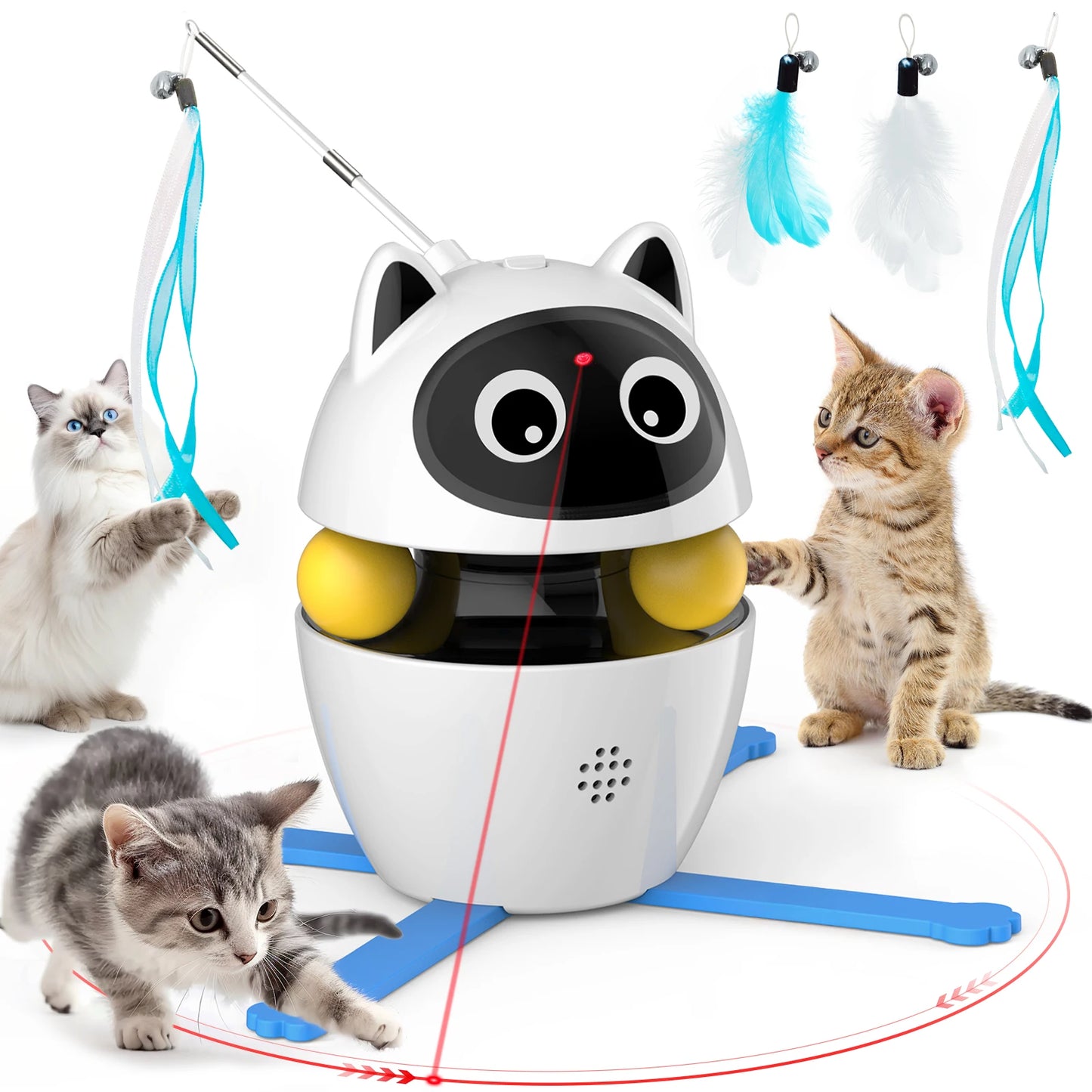Jouet Interactif 4 en 1 pour Chat – Laser, Plume & Balle | Rechargeable USB