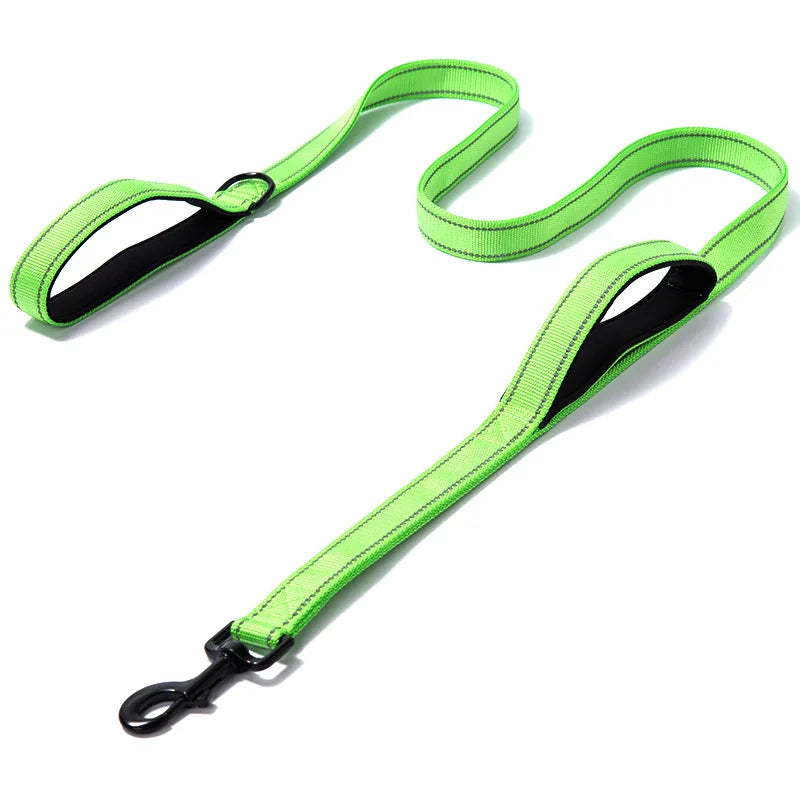 Laisse chien double poignée réfléchissante – Nylon robuste, L 150 cm & XL 180 cm