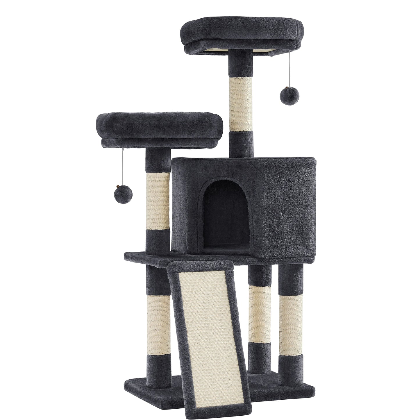 Arbre à chat FEANDREA 115 cm – Niche, plateformes & griffoir sisal