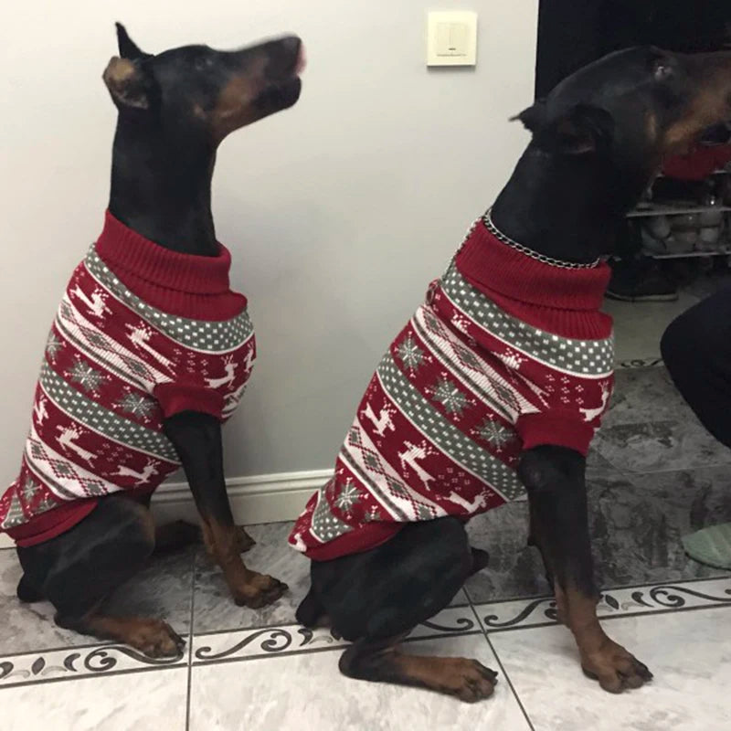 Pull Tricoté pour Chien – Laine, Motif Élan & Rayures, Automne/Hiver, 5 à 28 kg