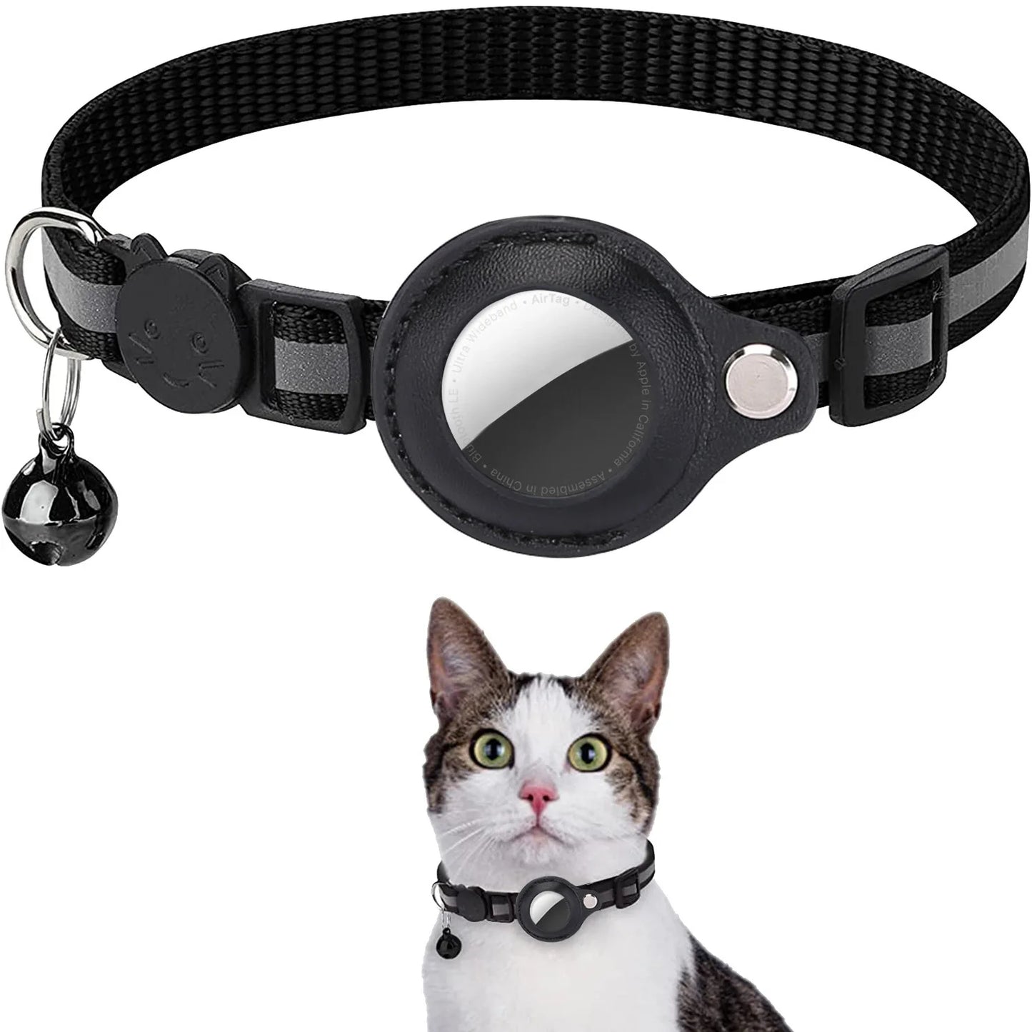 Collier pour chat avec support AirTag – Réfléchissant & Cloche