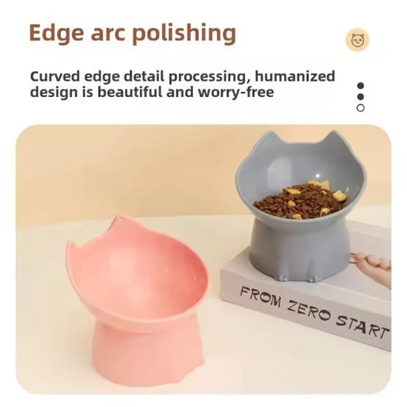 Verhoogde voerbak voor katten met lange oren en hoge poten, die de nek van katten en honden beschermt, en een kantelbestendige voerbak van kunststof.