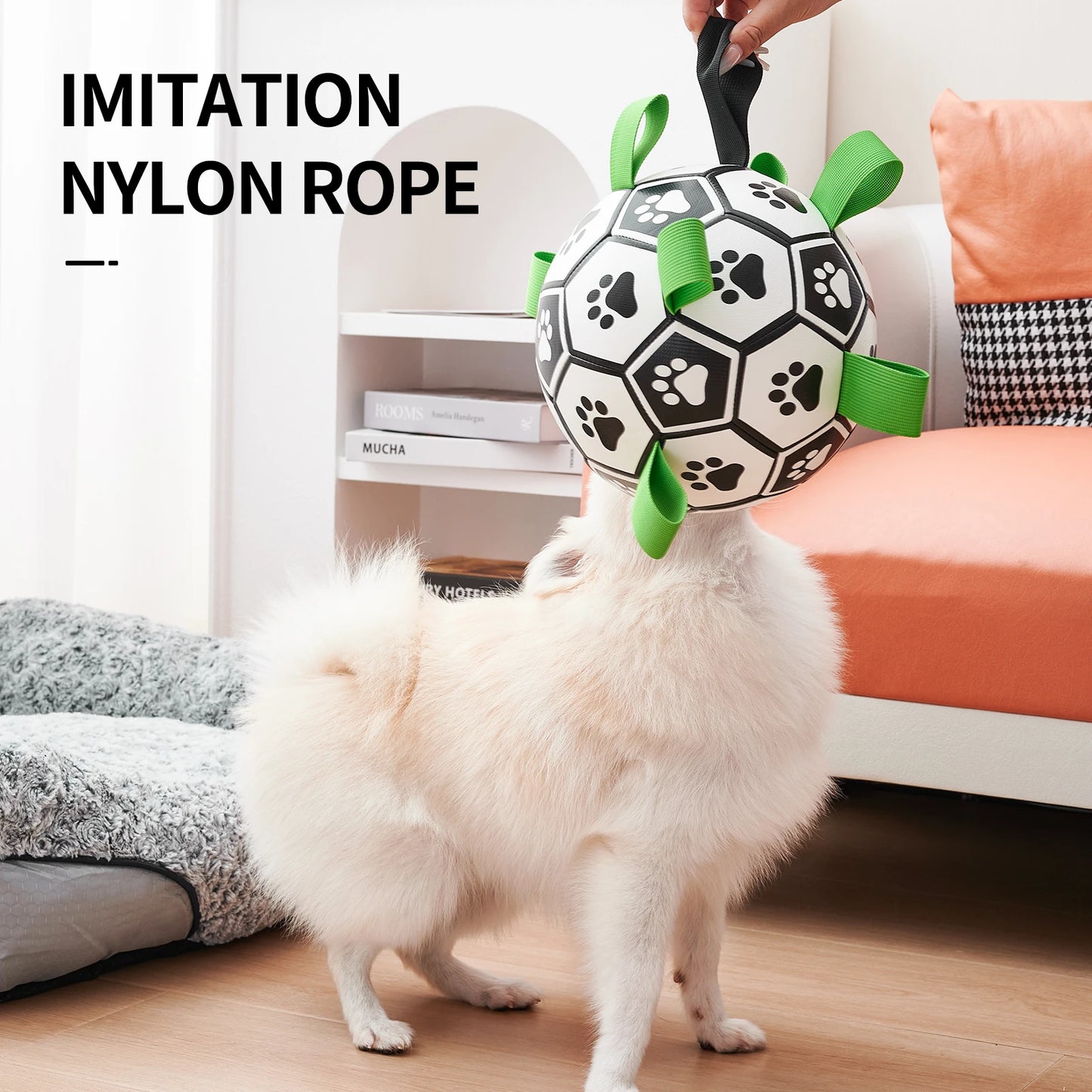 Ballon de Football en Cuir pour Chien – Mordant & Entraînement Extérieur, 12,5 à 22 cm